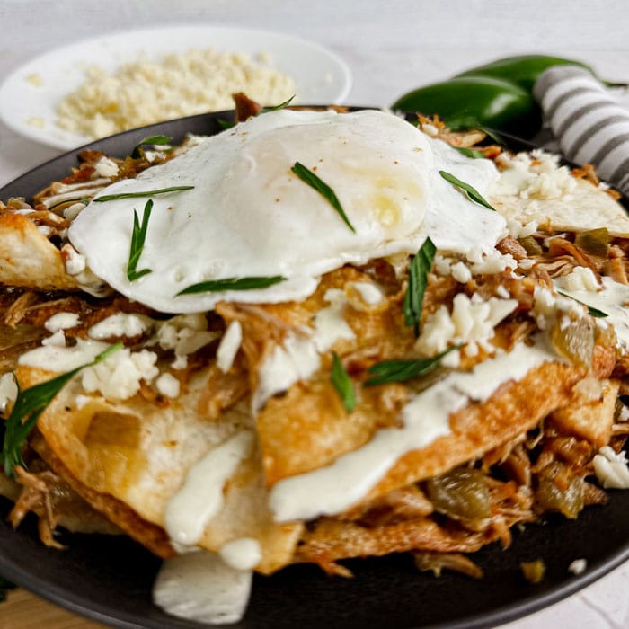 air fryer chilaquiles with egg on top